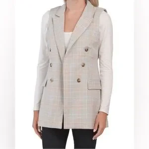Rachel Zoe Preppy Plaid Sleeveless Blazer Long Line Vest Small